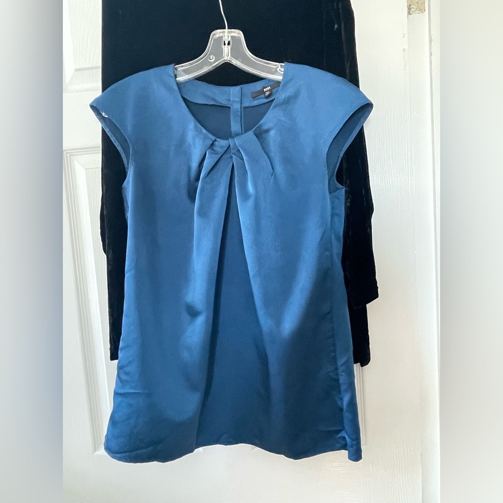 Boss Jewel Toned Sapphire Blue Satin Blouse - Picture 2 of 16